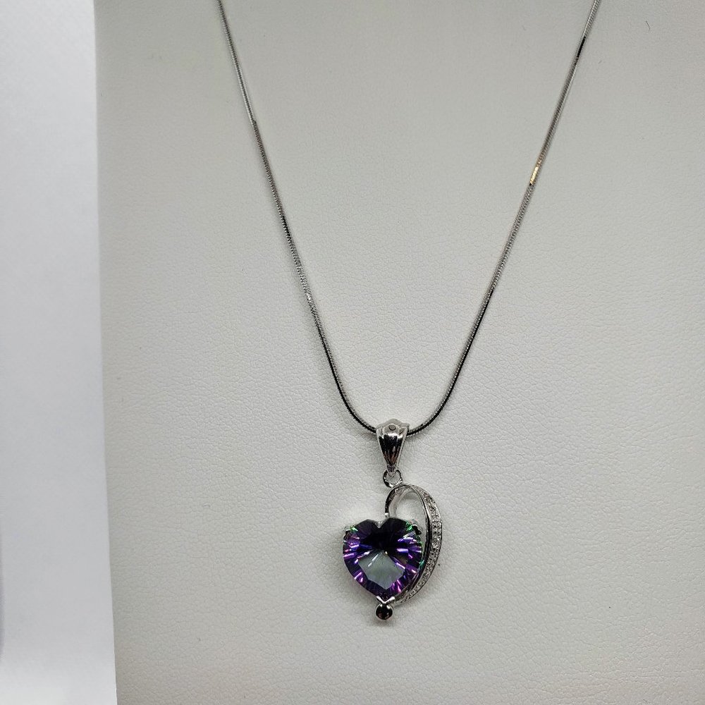 Mystic Topaz Heart Pendant on 18in SS Chain
